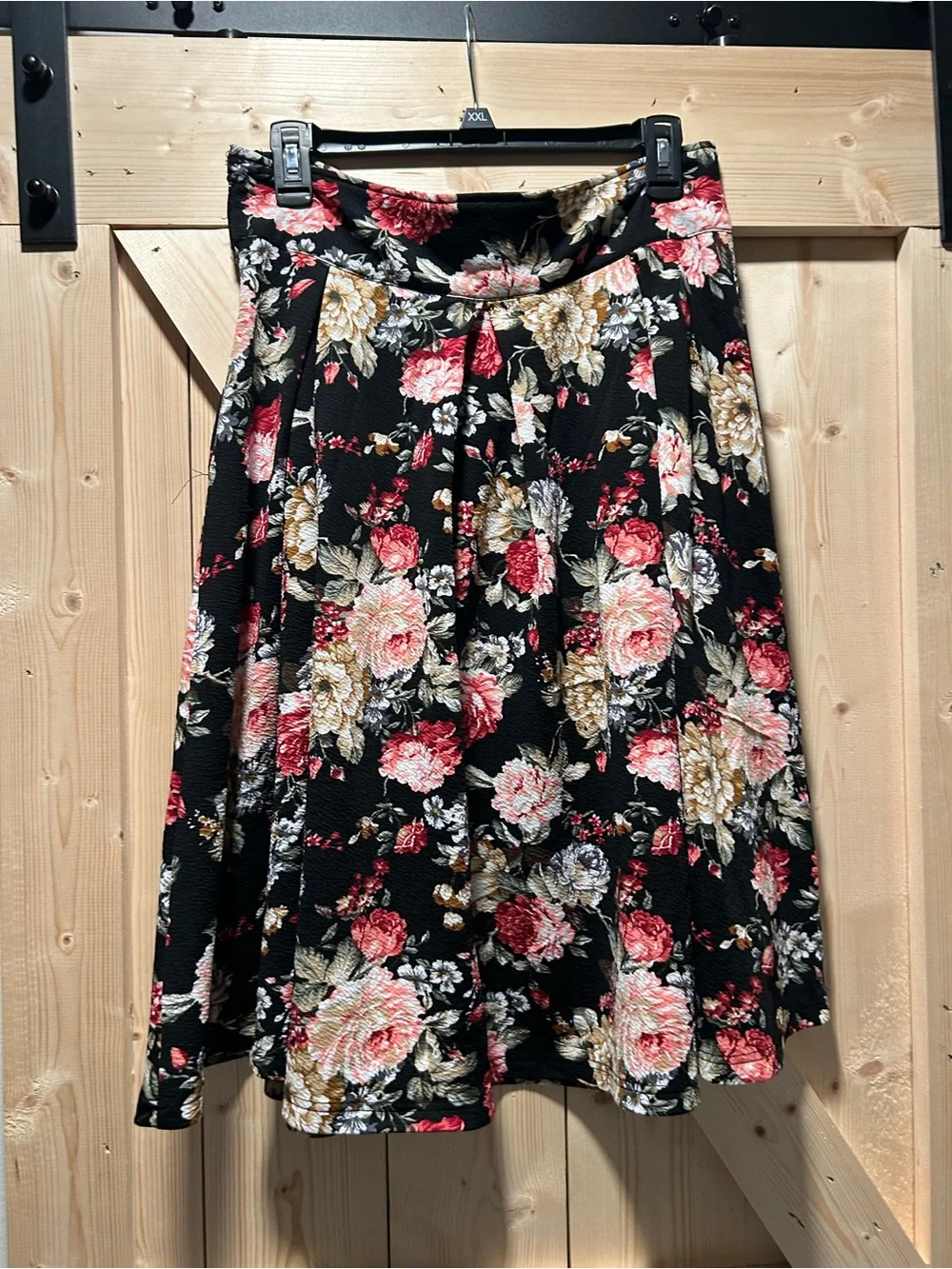 SHEIN Black Floral Circle Skirt with Pink & Cream Roses